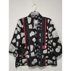 Ali Miles NWT PM Woven Jacquard Print Jacket 3/4 sleeves & decorative button